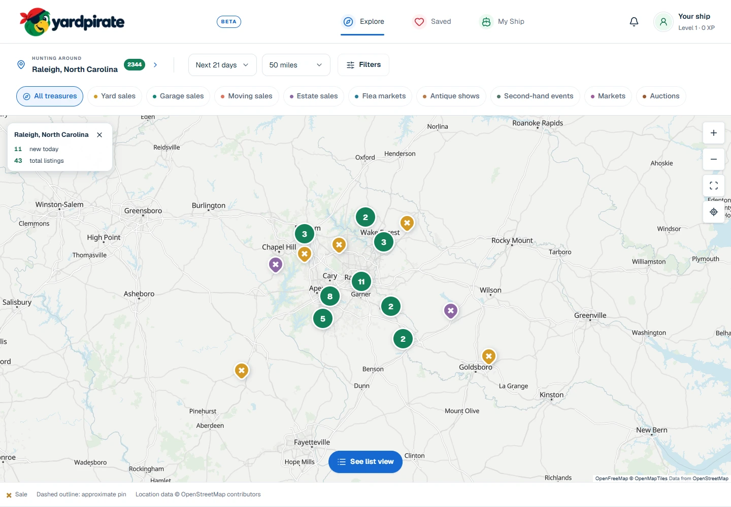 Yard Pirate public sales map